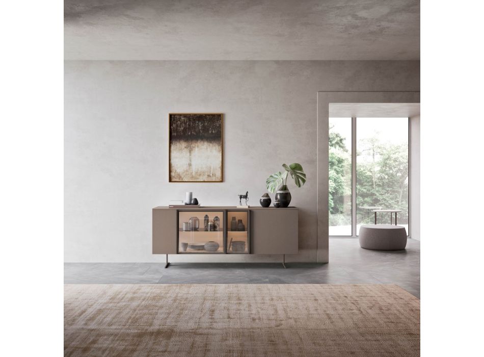 Kredens z ekologicznego drewna, szkła i metalu do 4-drzwiowego luksusowego salonu - Bruno Viadurini