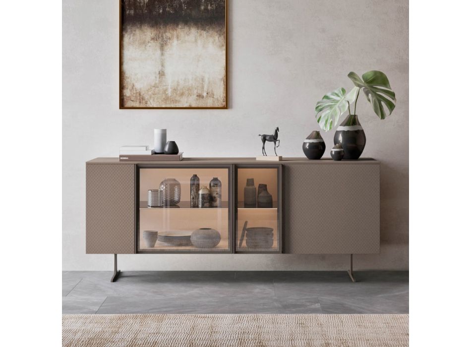 Kredens z ekologicznego drewna, szkła i metalu do 4-drzwiowego luksusowego salonu - Bruno Viadurini