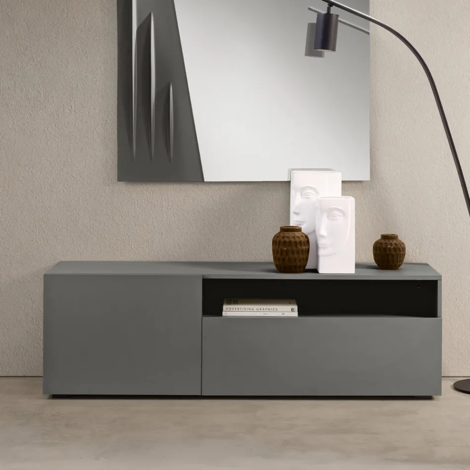 Stojąca komoda z melaminy Miral o liniowym designie, wyprodukowana we Włoszech Viadurini