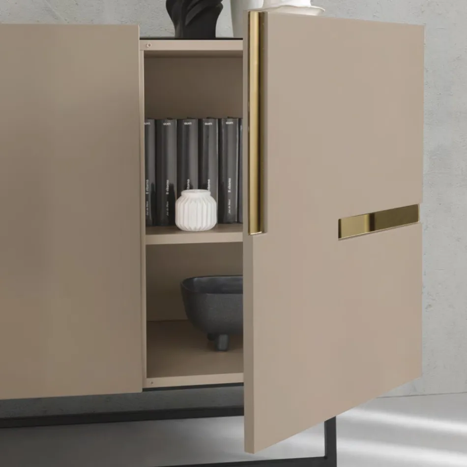 Madia z melaminy i płyty Mdf z wstawkami z laminatu Made in Italy - Gordita Viadurini