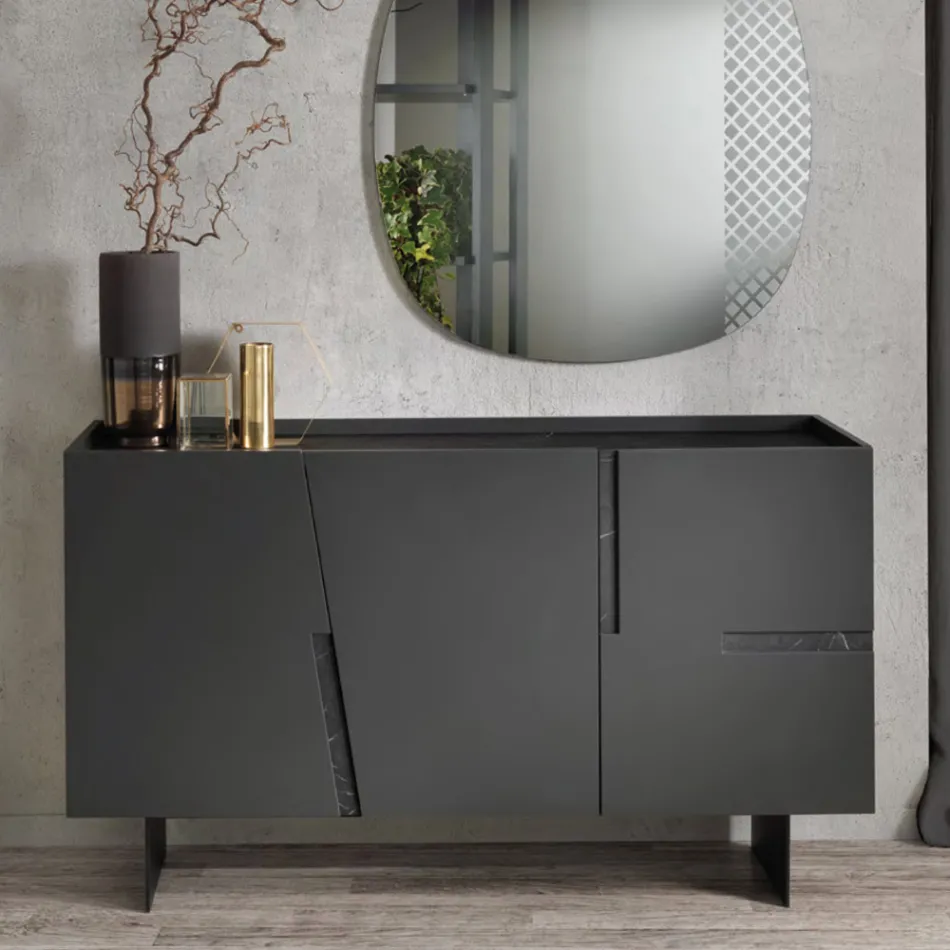 Madia z melaminy i płyty Mdf z wstawkami z laminatu Made in Italy - Gordita Viadurini