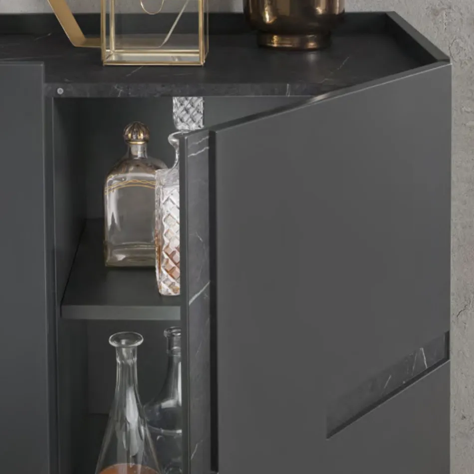 Madia z melaminy i płyty Mdf z wstawkami z laminatu Made in Italy - Gordita Viadurini