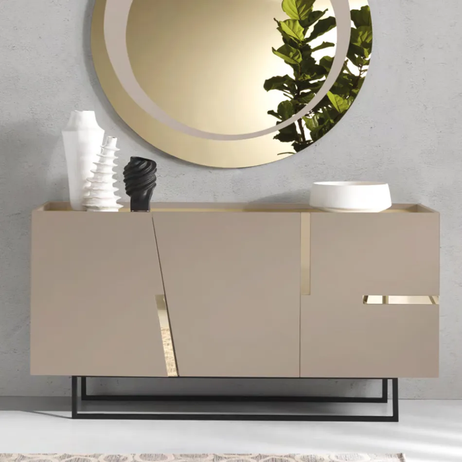 Madia z melaminy i płyty Mdf z wstawkami z laminatu Made in Italy - Gordita Viadurini