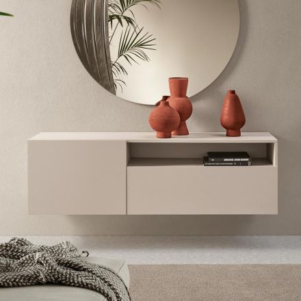 Wiszący kredens Miral z melaminy w dwóch kolorach, wyprodukowany we Włoszech Viadurini