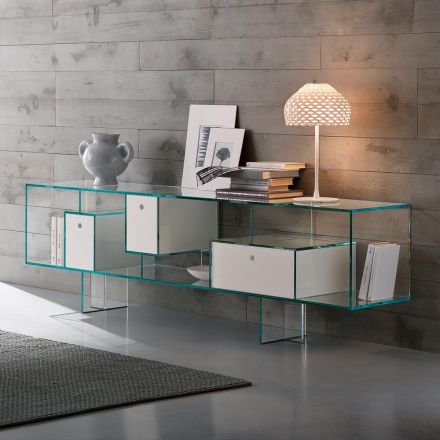 Szklana komoda z trzema szufladami, elegancki design, wyprodukowana we Włoszech - Senera Viadurini