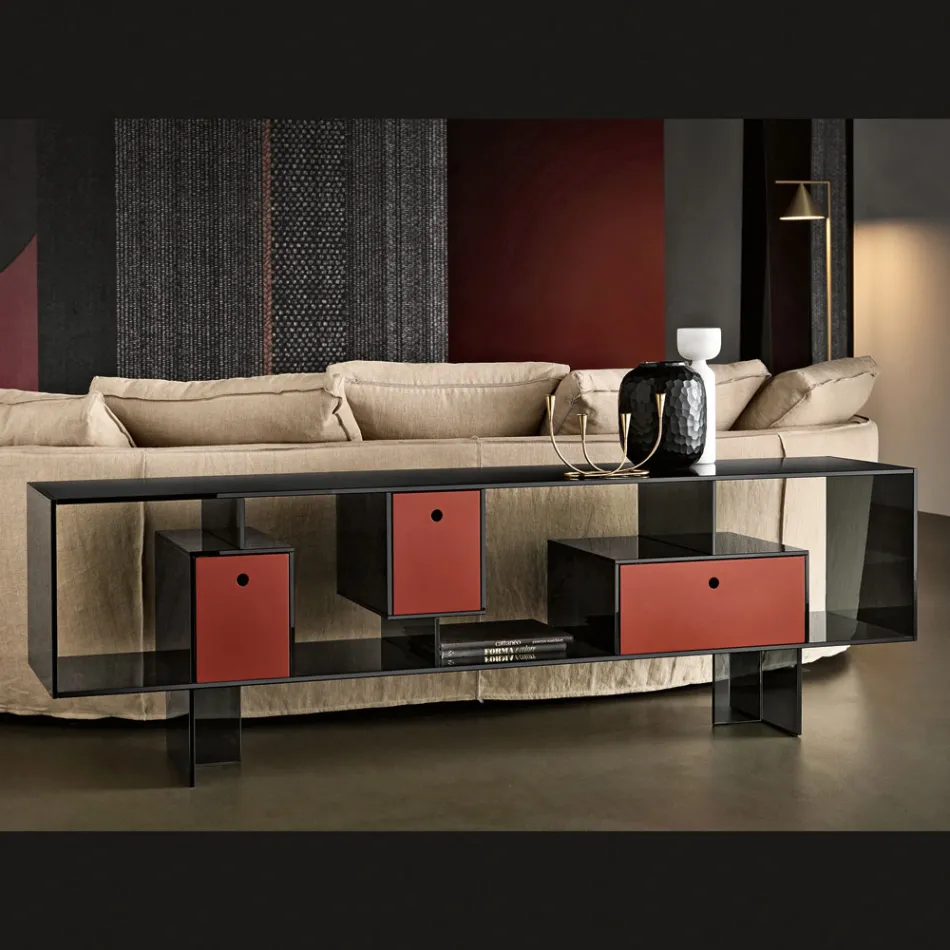 Szklana komoda z trzema szufladami, elegancki design, wyprodukowana we Włoszech - Senera Viadurini