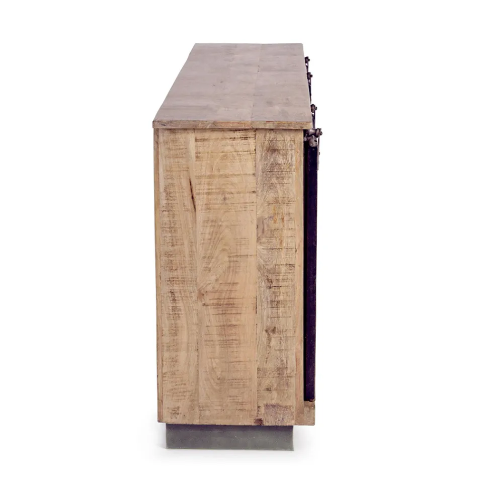 Kredens do salonu z drewna mango i stali z 2 drzwiami i 3 szufladami - Sinfony Viadurini