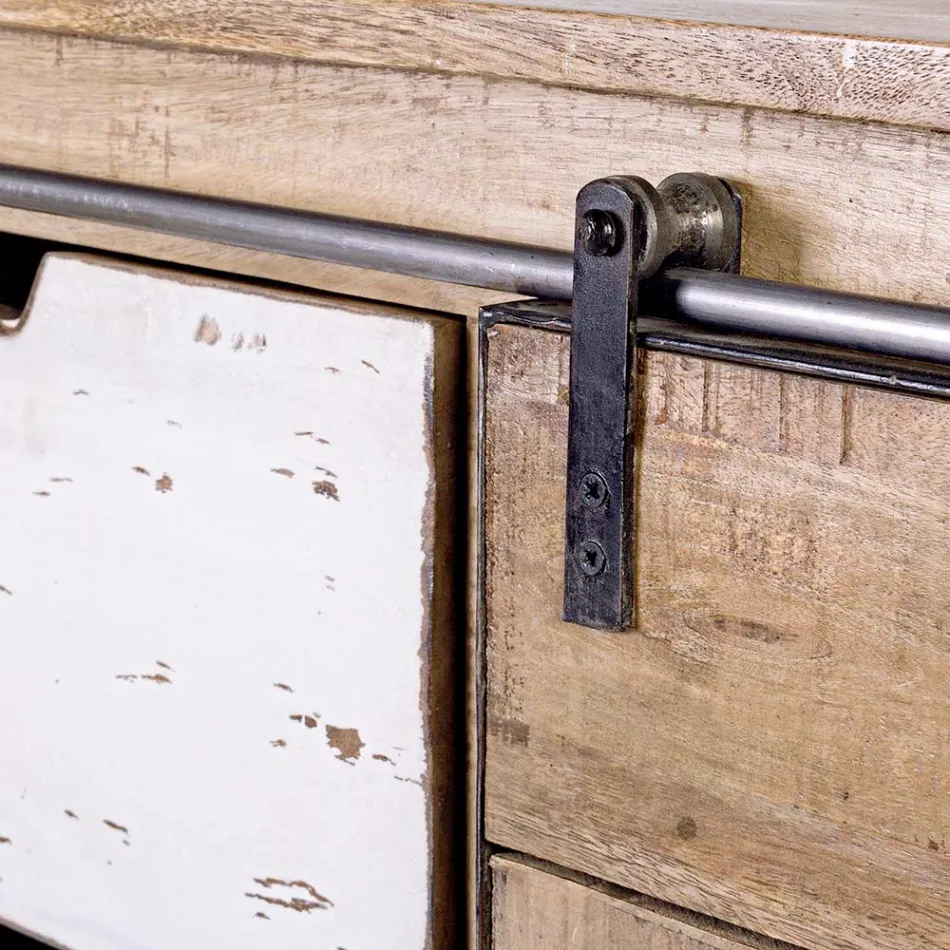 Kredens do salonu z drewna mango i stali z 2 drzwiami i 3 szufladami - Sinfony Viadurini