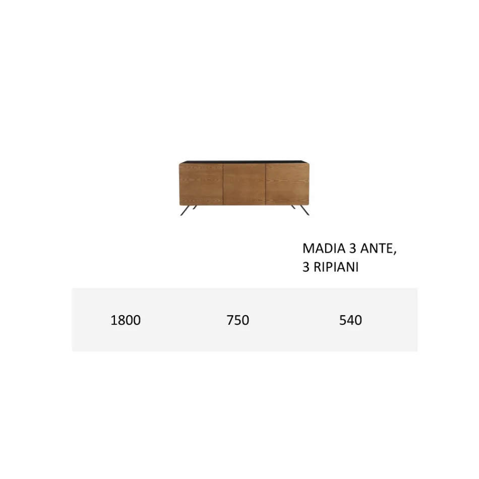 Kredens do salonu z płyty Mdf i litego drewna 2 lub 3 drzwi Made in Italy - Chamber Viadurini