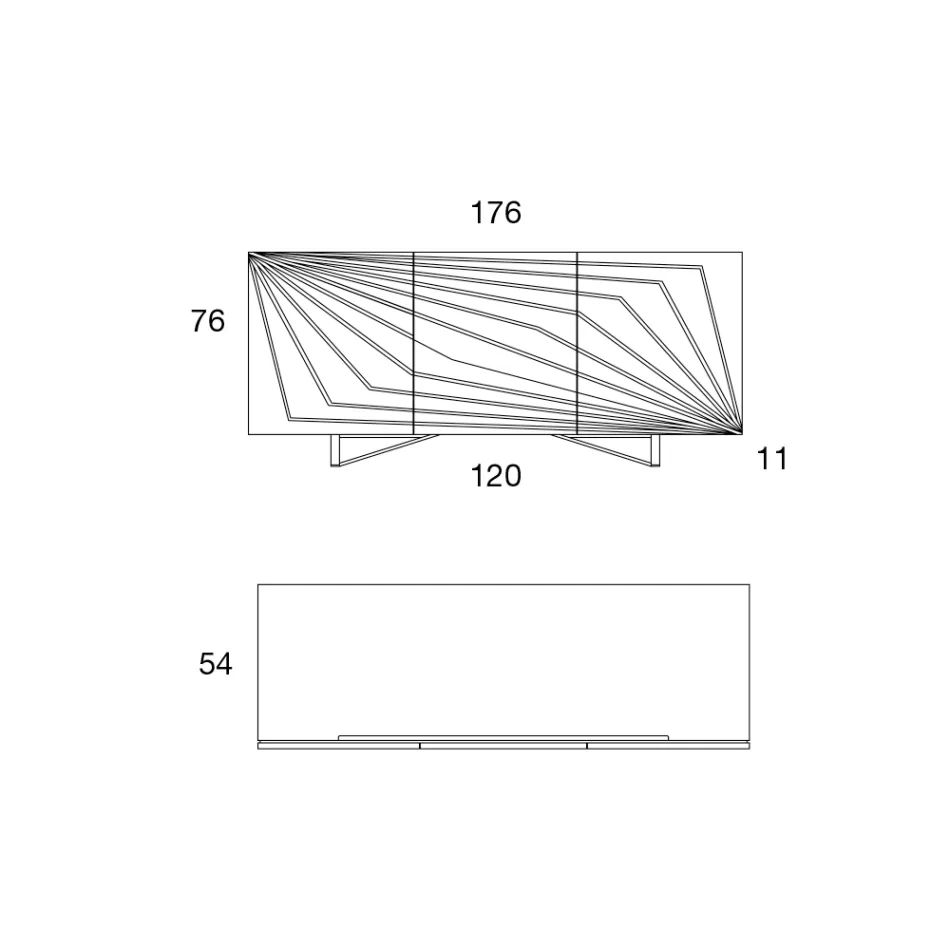 Kredens do salonu w lakierowanym Mdf 3 drzwi z sitodrukowymi wstawkami - Saronno Viadurini