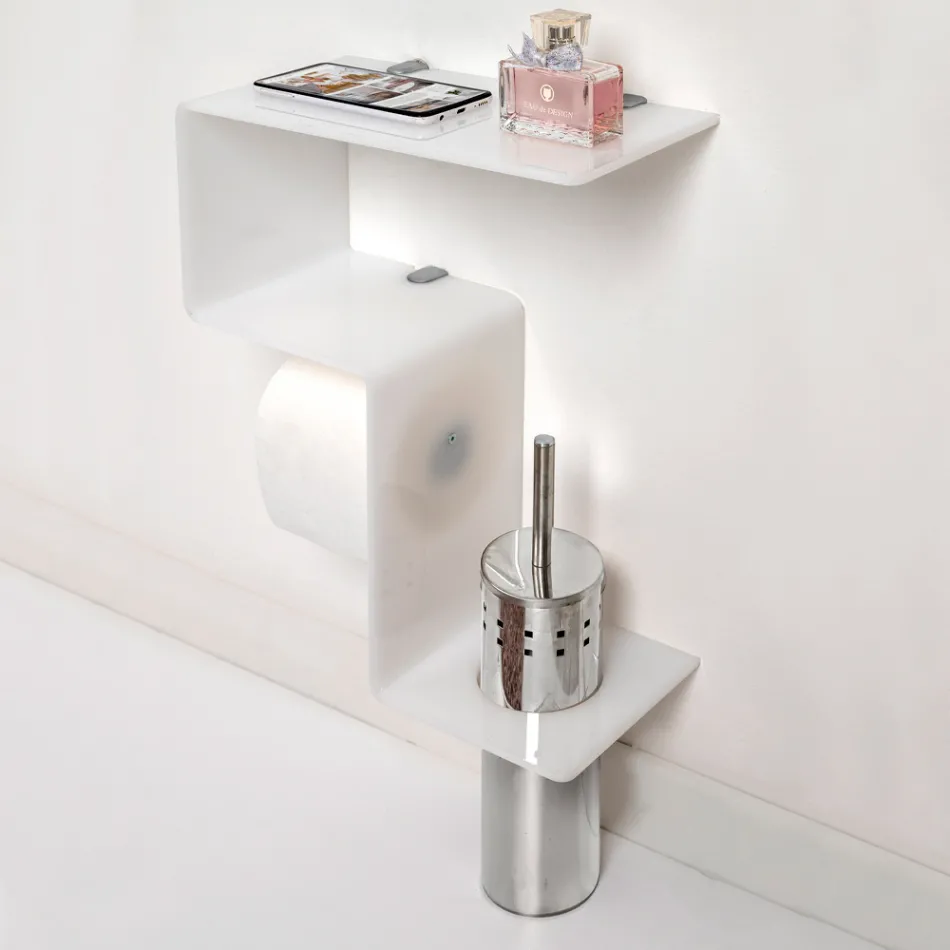 Półka łazienkowa z uchwytem na rolkę i uchwytem na szczotkę toaletową Made in Italy - Scrooge Viadurini