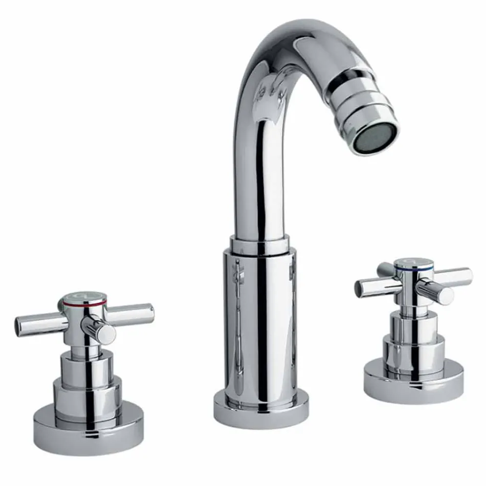 Klasyczny 3-otworowy mikser z chromowanego mosiądzu Made in Italy - Zumbo Viadurini