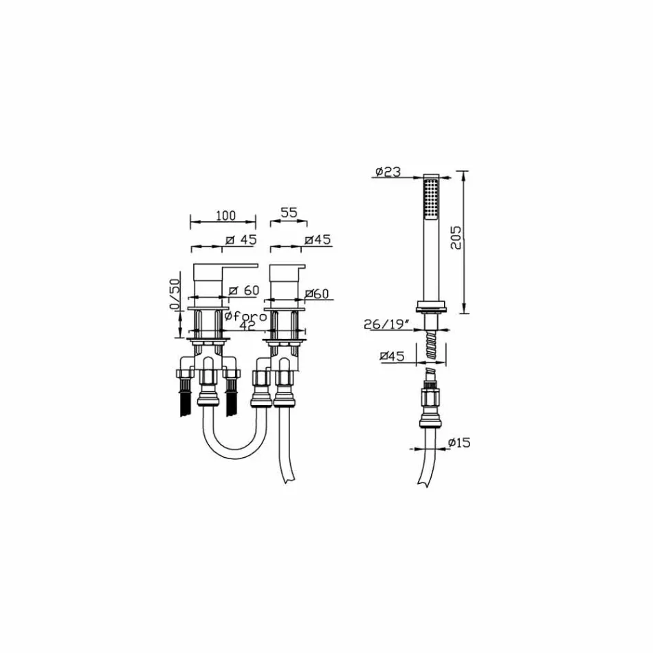 Nowoczesna mosiężna bateria wannowa z 3 otworami Made in Italy - Bibo Viadurini
