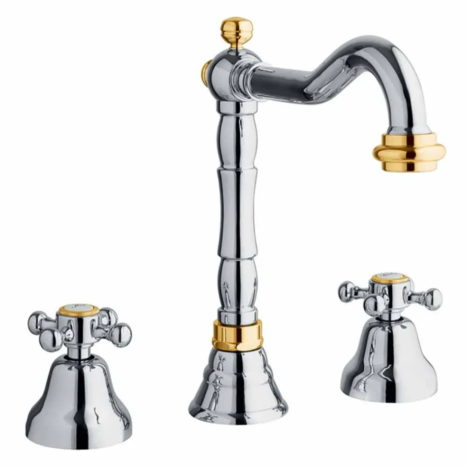 Klasyczna bateria 3-otworowa do umywalki z mosiądzu Made in Italy - Lisca Viadurini