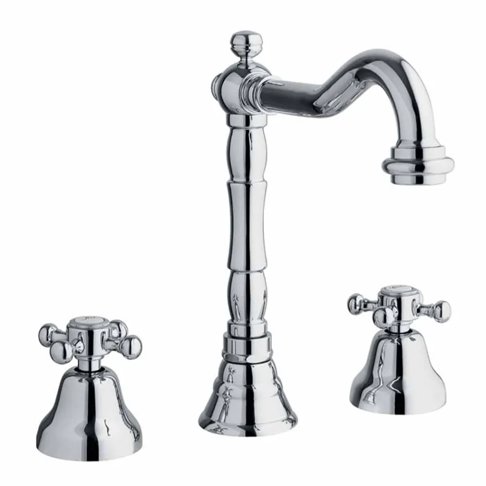 Klasyczna bateria 3-otworowa do umywalki z mosiądzu Made in Italy - Lisca Viadurini