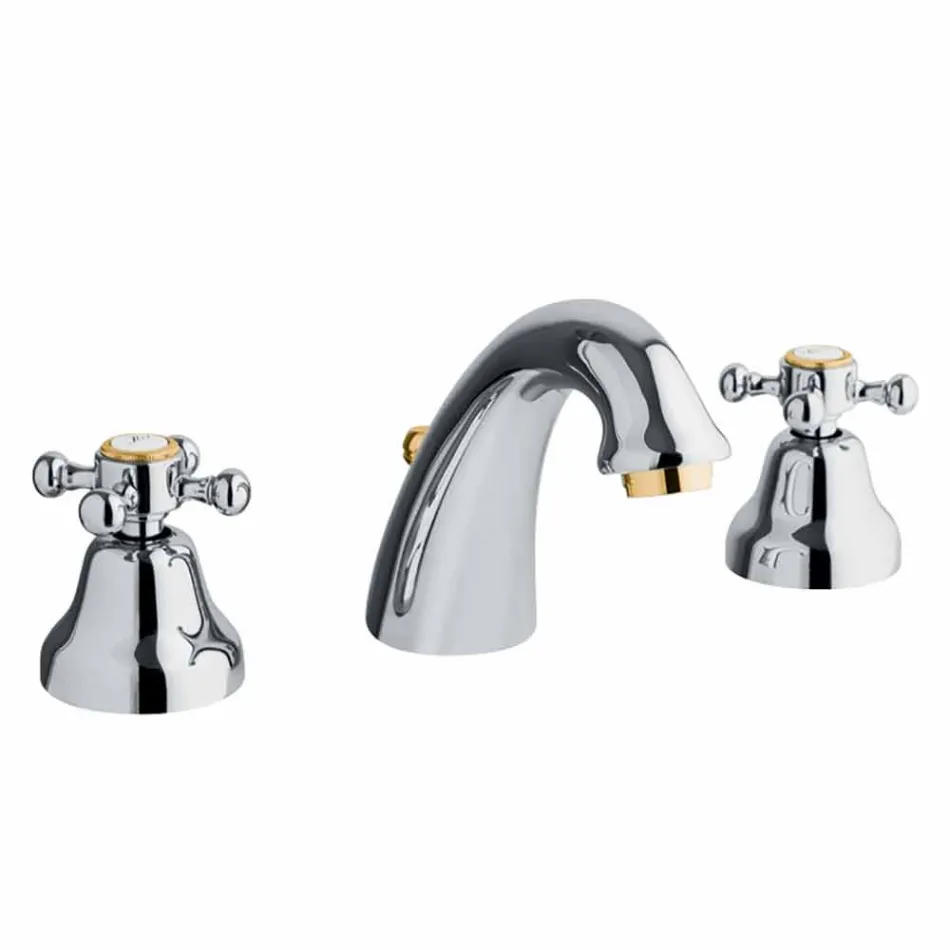 Klasyczna bateria umywalkowa z 3 otworami z mosiądzu Made in Italy - Lisca Viadurini