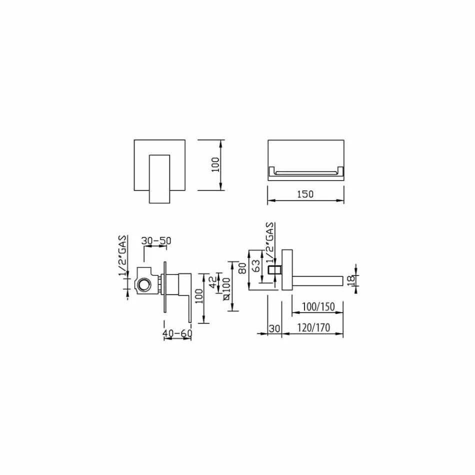Nowoczesna bateria umywalkowa ścienna z wylewką wodospadową Made in Italy - Bibo Viadurini