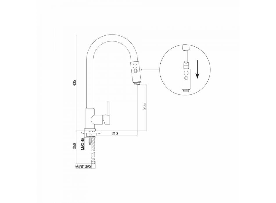 Bateria zlewozmywakowa z regulowanym wężem i prysznicem ręcznym Made in Italy - Cormo Viadurini