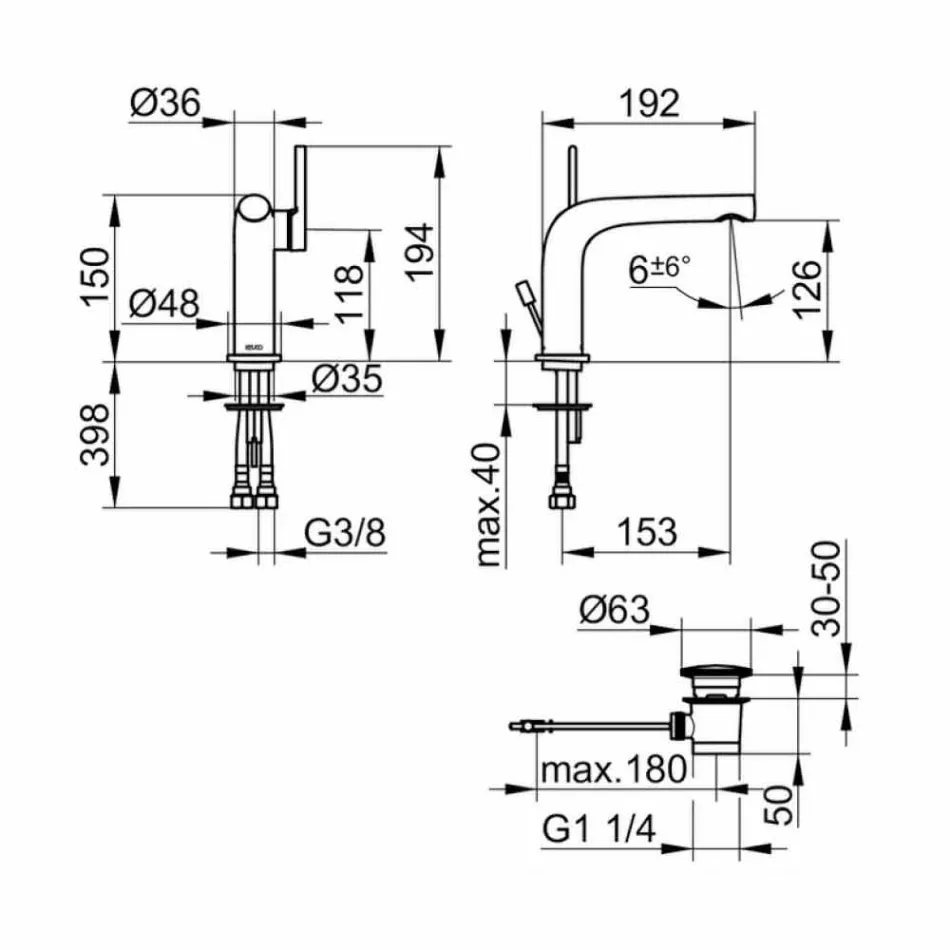 Nowoczesna jednouchwytowa bateria zlewozmywakowa z metalowym odpływem - Pinto Viadurini