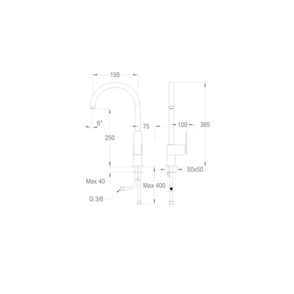 Made in Italy Design Jednouchwytowa bateria umywalkowa do kuchni - Bonsu Viadurini