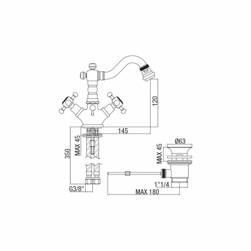 Klasyczna bateria jednootworowa do bidetu z mosiądzu Made in Italy - Lisca Viadurini