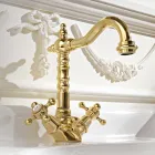 Jednootworowa bateria umywalkowa w stylu vintage z mosiądzu Made in Italy - Ursula Viadurini