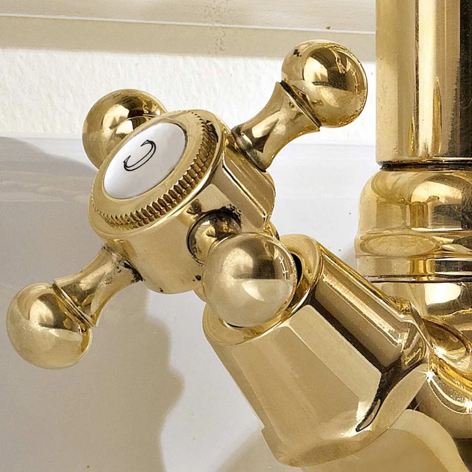 Jednootworowa bateria umywalkowa w stylu vintage z mosiądzu Made in Italy - Ursula Viadurini