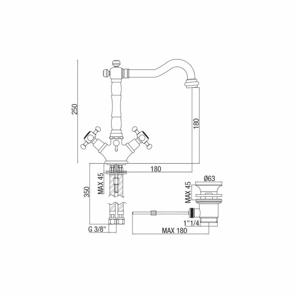 Pojedyncza bateria umywalkowa z mosiądzu Klasyczny design Made in Italy - Lisca Viadurini