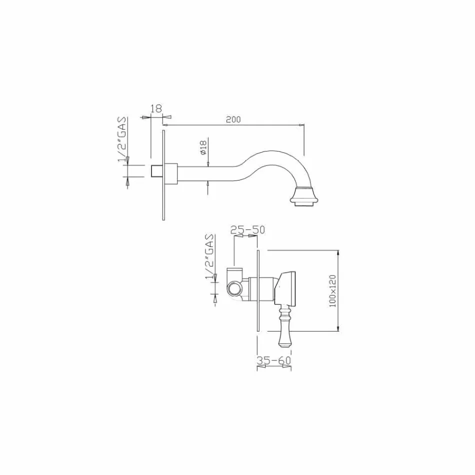 Mosiężna bateria umywalkowa naścienna Made in Italy - Neno Viadurini