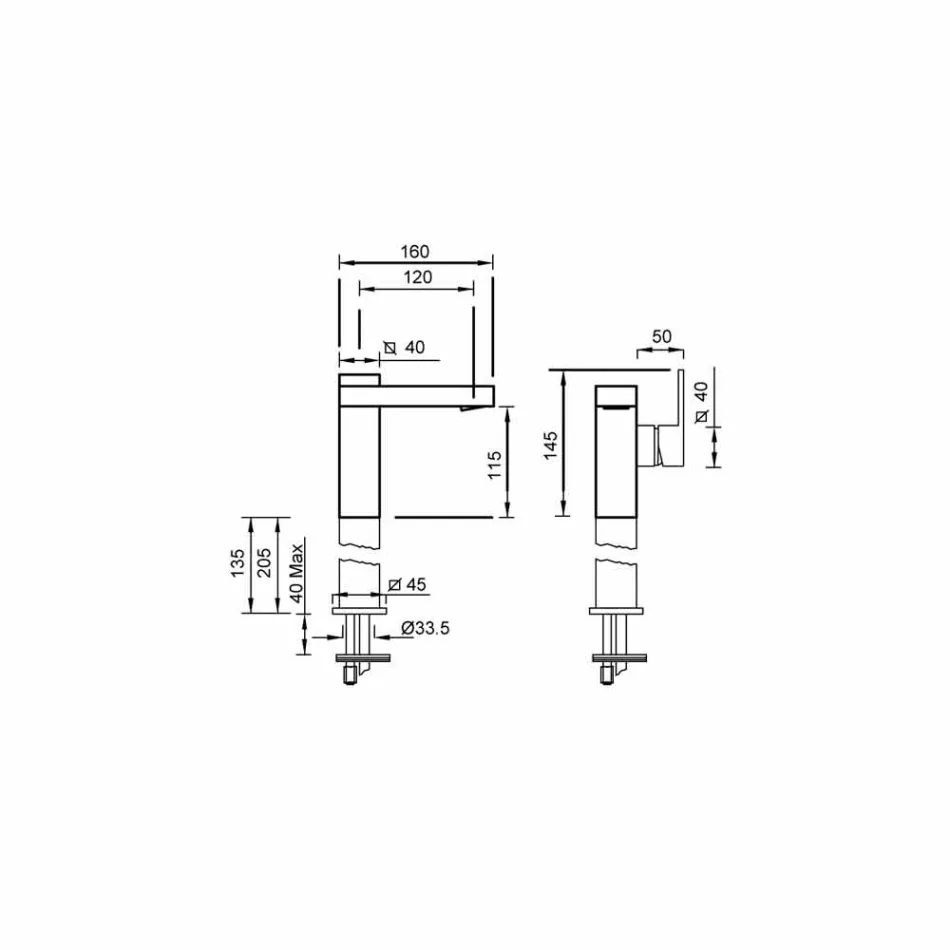 Made in Italy Designerska bateria umywalkowa z dźwignią boczną - Panela Viadurini