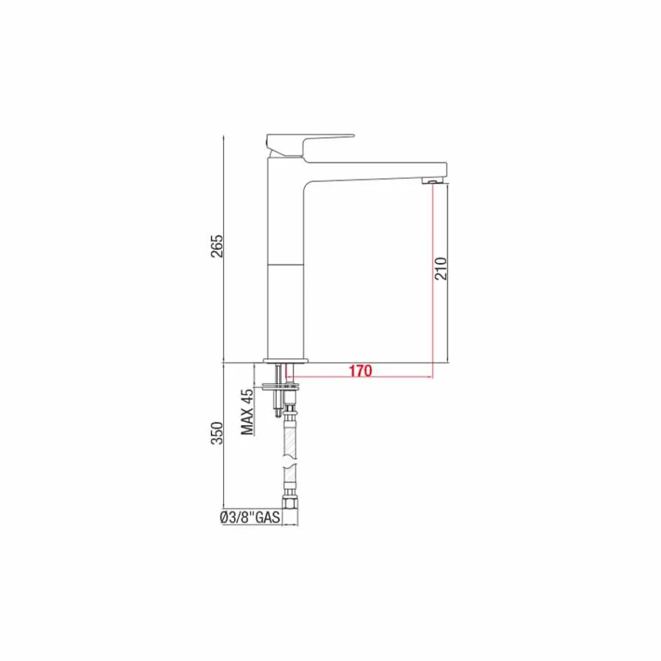 Mosiężna bateria umywalkowa przedłużona bez spustu Made in Italy - Sindra Viadurini