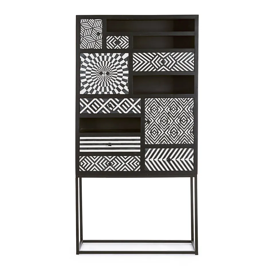 Etniczna Mozaika Szafka 4 Drzwi 6 Szuflady z Drewna Mango - Vanitoso Viadurini