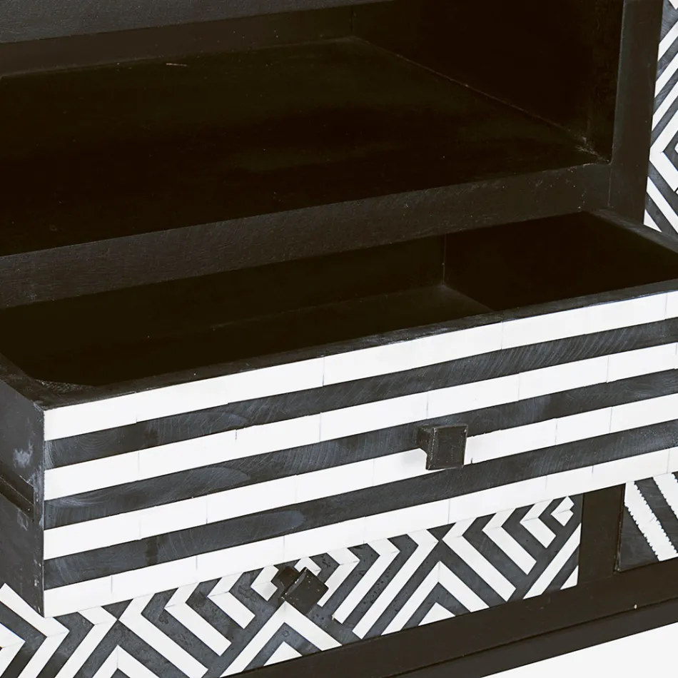 Etniczna Mozaika Szafka 4 Drzwi 6 Szuflady z Drewna Mango - Vanitoso Viadurini