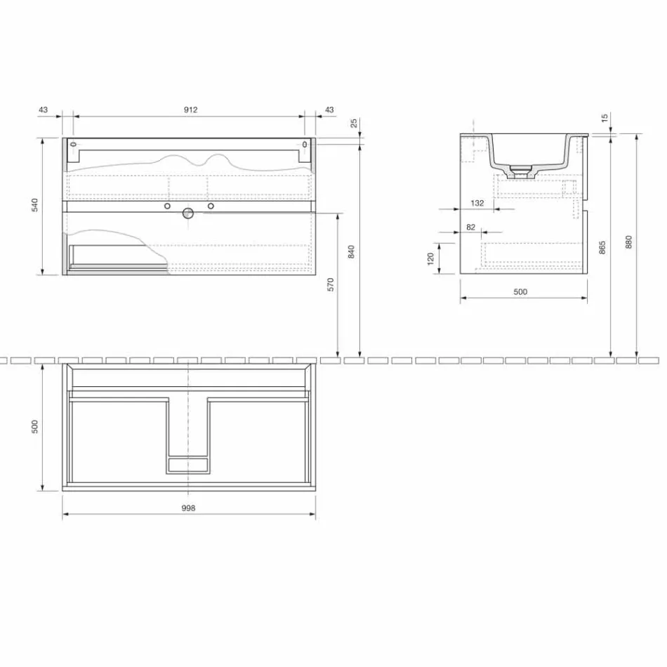 Szafka wisząca do łazienki ze zintegrowaną umywalką w 3 wymiarach - Marione Viadurini