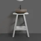 Meble łazienkowe z drewnianym wykończeniem i szarym półokrągłym blatem - Raomi Viadurini