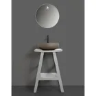 Meble łazienkowe z drewnianym wykończeniem i szarym półokrągłym blatem - Raomi Viadurini