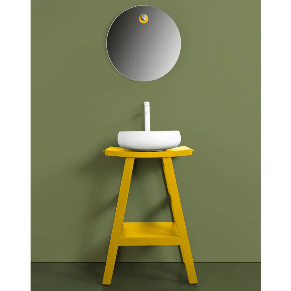 Meble łazienkowe z drewna tekowego z odzysku z żółtym, częściowo zakrzywionym blatem - Raomi Viadurini