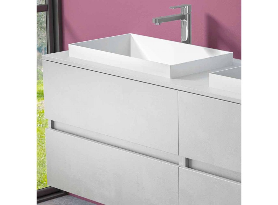 Podwieszane meble łazienkowe z podwójną wbudowaną umywalką, nowoczesny design - Dumbo Viadurini