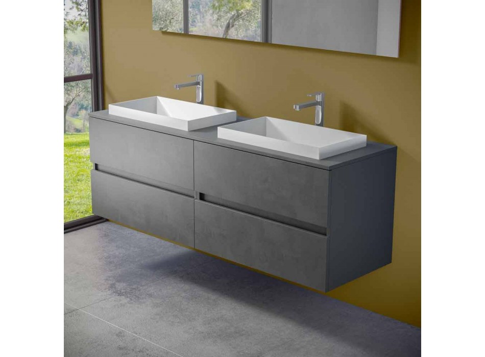 Podwieszane meble łazienkowe z podwójną wbudowaną umywalką, nowoczesny design - Dumbo Viadurini