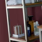 Kolumnowa szafka łazienkowa z drewna tekowego i stali z 4 otwartymi półkami - Tamburino Viadurini