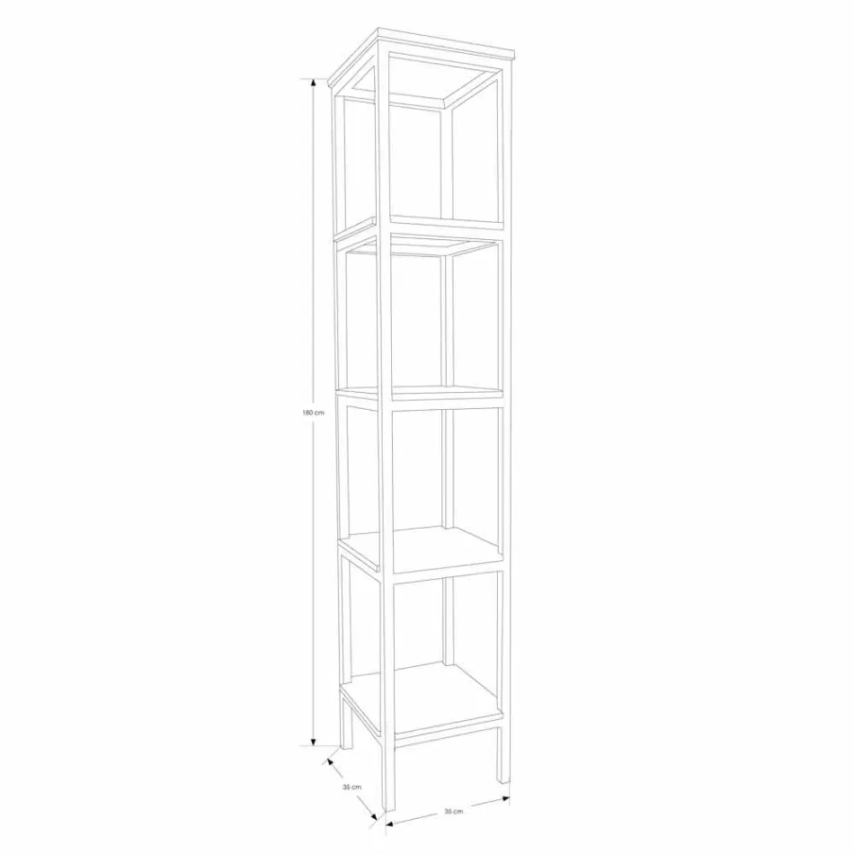 Kolumnowa szafka łazienkowa z drewna tekowego i stali z 4 otwartymi półkami - Tamburino Viadurini