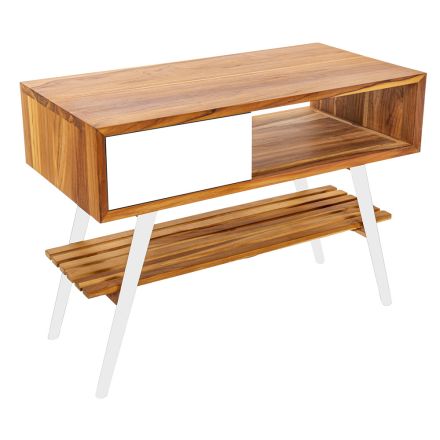 Biała stojąca szafka łazienkowa z naturalnego drewna tekowego z kolorowymi szufladami - Benoit Viadurini