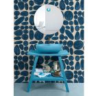 Szafka łazienkowa stojąca w kolorze niebieskim z drewna tekowego i wygodna półka z półokrągłym blatem - Crina Viadurini