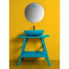 Szafka łazienkowa stojąca w kolorze niebieskim z drewna tekowego i wygodna półka z półokrągłym blatem - Crina Viadurini