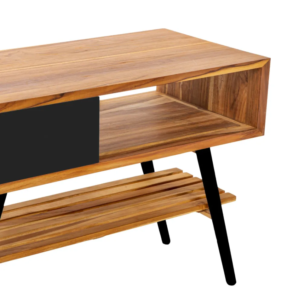 Nowoczesna czarna szafka łazienkowa z naturalnego drewna tekowego z szufladami - Benoit Viadurini