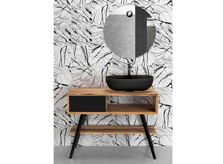 Nowoczesna czarna szafka łazienkowa z naturalnego drewna tekowego z szufladami - Benoit Viadurini