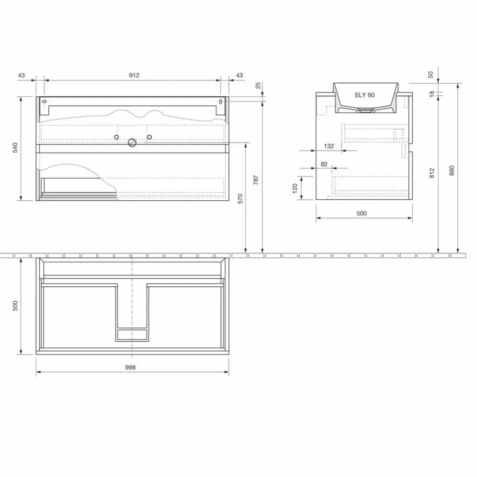 Szafka łazienkowa z wbudowaną umywalką, nowoczesny design podwieszany - Casimira Viadurini