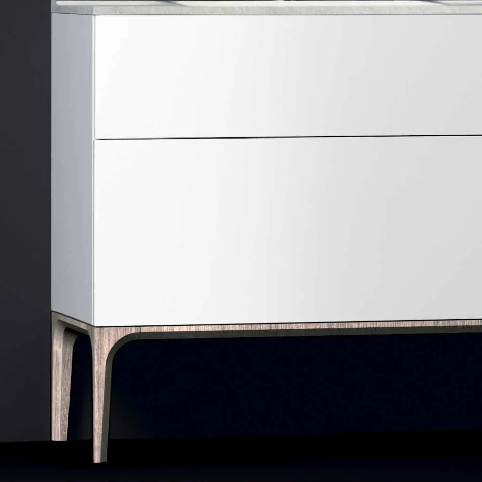 Szafka łazienkowa ze zintegrowanym nowoczesnym zlewozmywakiem Bursztyn, żywica i lakierowane drewno Viadurini