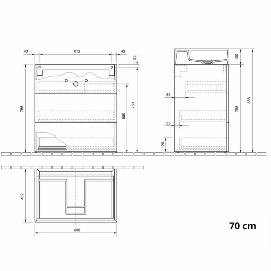 Nowoczesna szafka łazienkowa z podłogą z laminatu z umywalką z żywicy - Pompei Viadurini