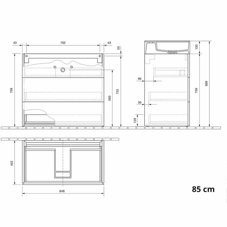 Nowoczesna szafka łazienkowa z podłogą z laminatu z umywalką z żywicy - Pompei Viadurini